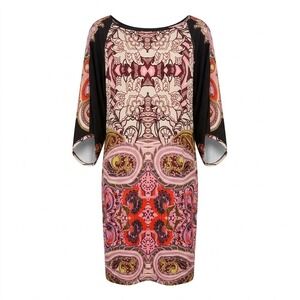 Uncle Frank Women's MEDIUM Pink Paisley Floral Kimono Sleeve Shift Tunic Dress